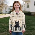 thumbnail image 5 of COEQINE Long Sleeve Pullover for Girls, Quarter Zip Loose Fit Sweatshirt, Soft Polyester Winter Clothes Sweater for Everyday Wear Ages 5-6, Cat Piano Musical Note, 5 of 7