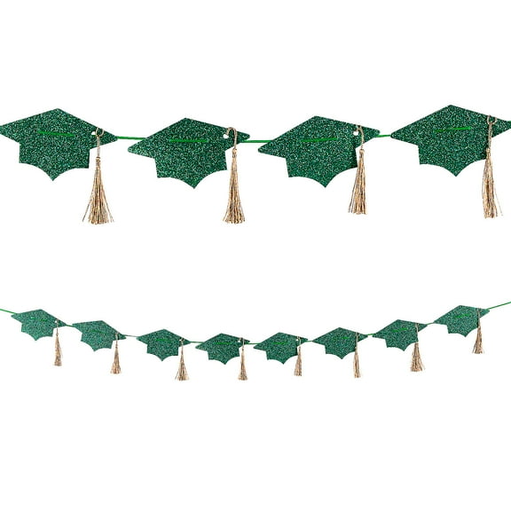 Fun Express Green Glitter Tassel & Graduation Cap Party Garland