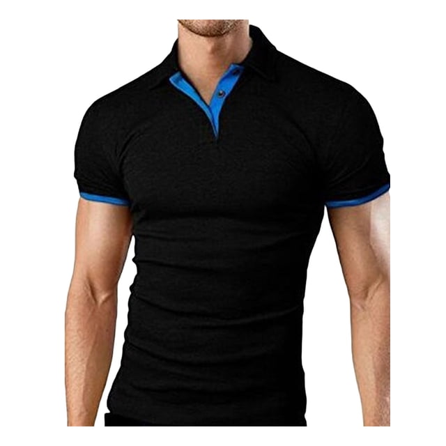 Sunloudy Camisa informal de negocios para hombre, blusas de oficina de manga corta con botones de cuello vuelto de patchwork de color para hombres Sunloudy moda