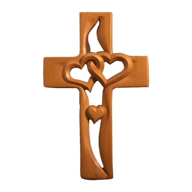 Cruz de pared Macarena corazón entrelazado madera 16 cm x 25 cm