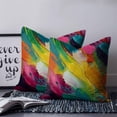 thumbnail image 2 of 18x18 Pillow Covers Set of 2, Colorful Pigment Throw Pillow Covers Decorative Couch Cushion Case, Abstract Color Block Oil Painting Microfiber Square Pillowcases for Bedroom Car Living Room, 2 of 7