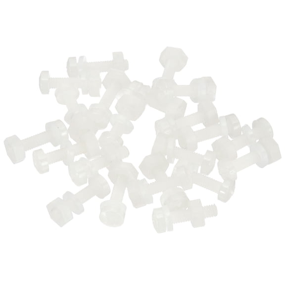 Uxcell M2.5x10mm White Nylon Bolts Plastic Nuts Full Thread Head Screws and Nuts Set for Industrial Home Fastening Projects, 24 Sets