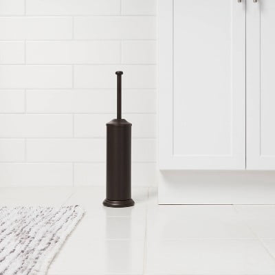 Metal Oil Rubbed Toilet Brush And Holder Set Bronze: Steel Construction, Reusable, 18.7" Height