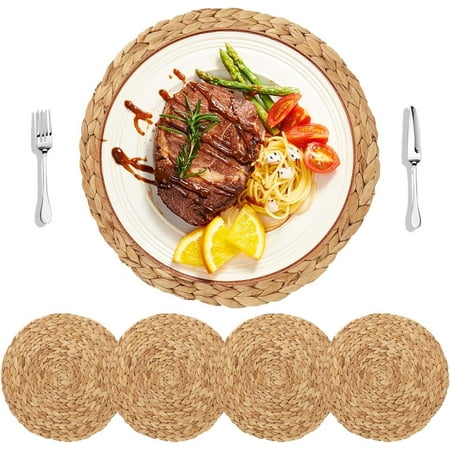 

Siloon Large Round Woven Placemats Set of 4 for Dining Table Water Hyacinth Straw Braided Placemat Heat Resistant Non-Slip Weave Placemats Handmade (Water Hyacinth-4pack Round 11.8 )