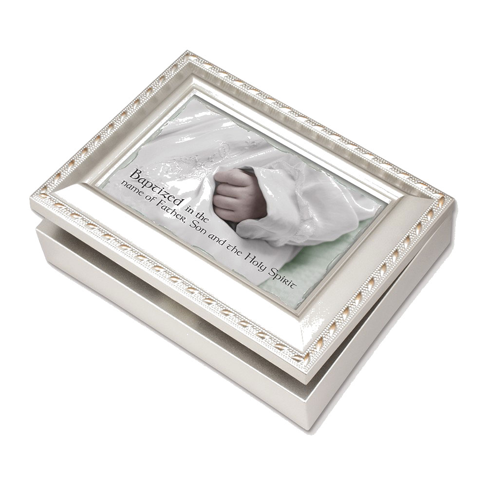 Champagne Silver Finish Baptism Music Box Perfect Baptism Gift