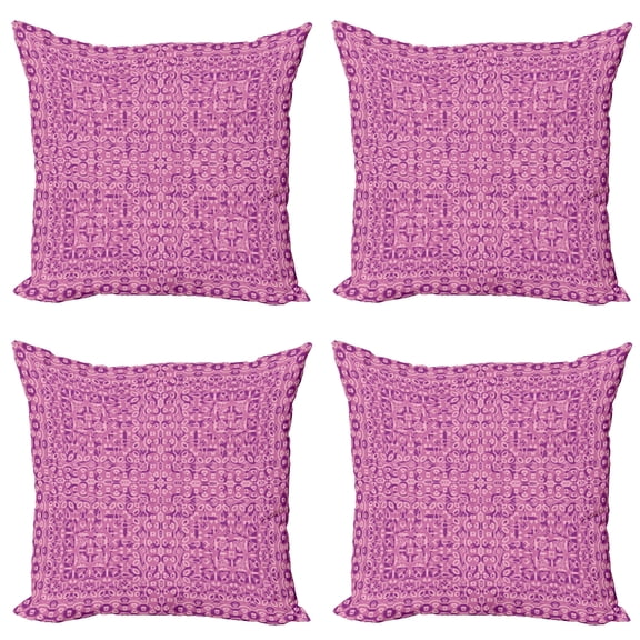 Ambesonne Vintage Throw Pillow Cover 4 Pack, Abstract Ethnic, 16", Magenta Pink