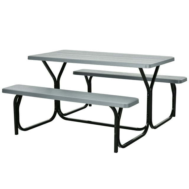 Set de Mesa y Banco de Picnic Costway Estructura Metálica Gris