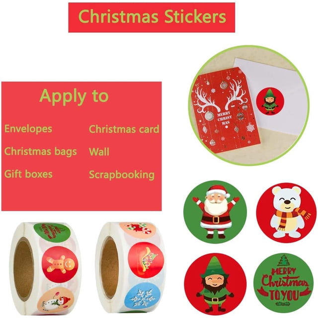 Pegatinas navideñas Pegatinas navideñas Etiquetas adhesivas navideñas Pegatinas de muñeco de nieve de Papá Noel para tarjetas de sobres Decoración de embalaje 1000 piezas LingWen 8390614640047
