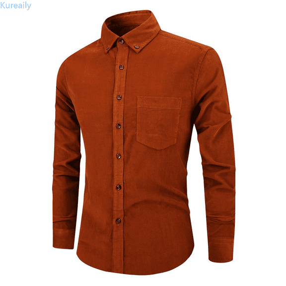 Kureaily Men's Corduroy Shirt Long Sleeve Slim Fit Casual Stylish Button Down Top For Daily Wear Outdoor Activities Vacation Wedding Shirts