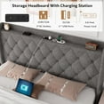 thumbnail image 4 of iPormis Full Size Bed Frame with Lift Up Storage & Charging Station, Button Tufted Wingback Upholstered Headboard, Wooden Slats Support, Light Gray, 4 of 8