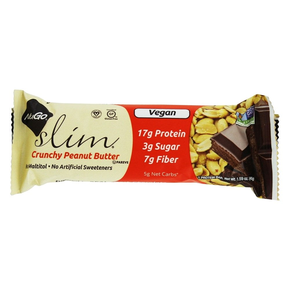 NuGo Nutrition Vegan Slim Real Dark Chocolate Bar Crunchy Peanut