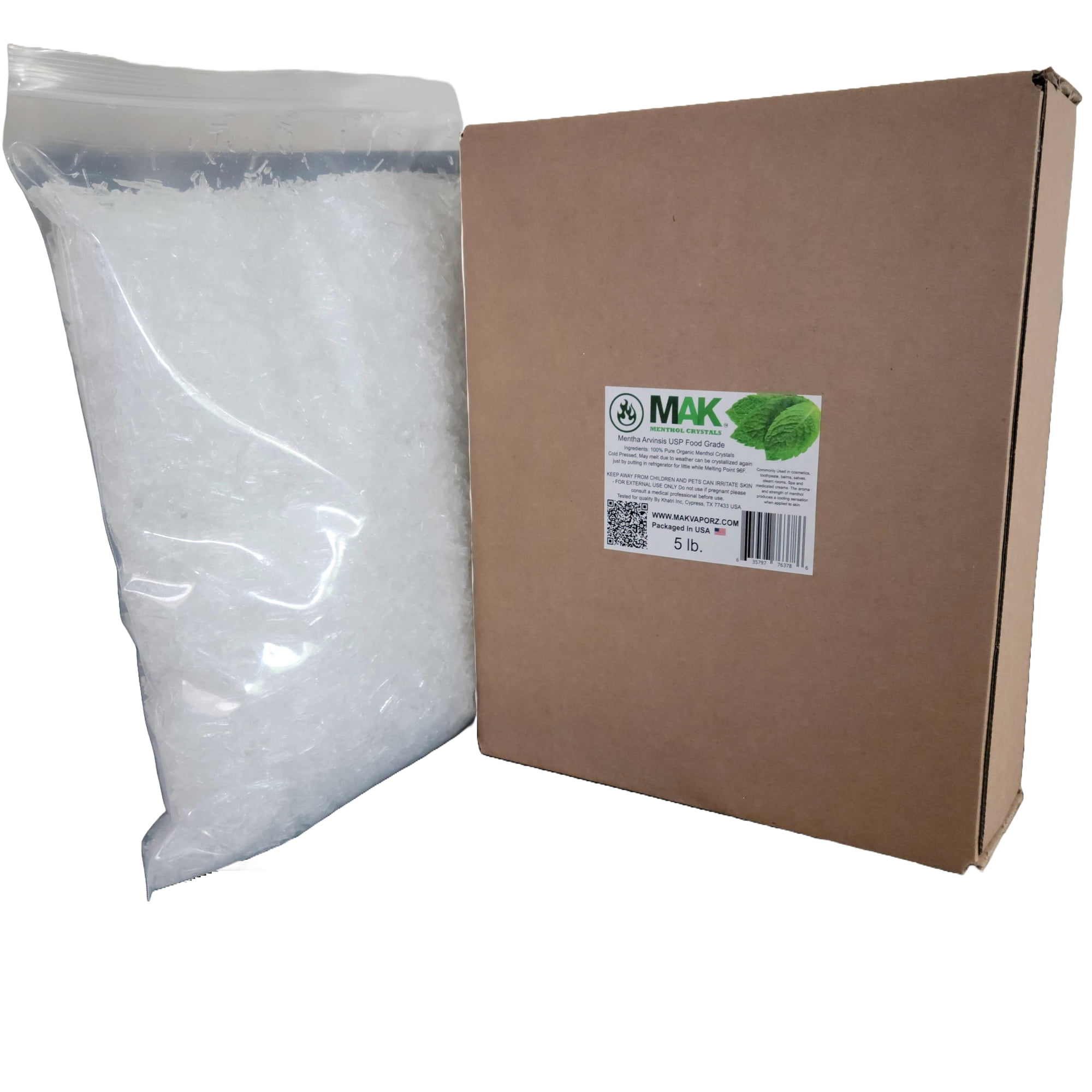 Mak Menthol Crystals 5 LB - Pure Organic 100% Natural - Menthol Crystals from Mint Crystal Mints Mentha Arvensis - Comes in Resealable ziplock Bag for Long-Lasting Freshness
