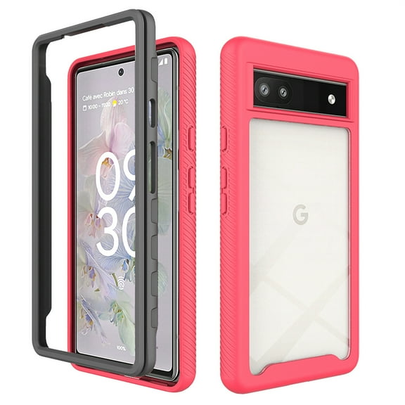 Hybrid Rugged Case for Google Pixel 6A Slim Thin Anti-Yellowing Clear Dual-Layer Full Body Shockproof Heavy Duty Protective Case, For Pixel 6a,Rose