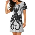 thumbnail image 2 of Balery Abstract Ink Octopus Camisón de manga corta con cuello redondo para mujer, cómodo y elegante., 2 of 6