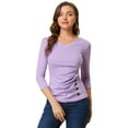 thumbnail image 1 of INSPIRE CHIC Women's Button Decor V Neck 3/4 Sleeve Solid Blouse Knitted Ruched Top, 1 of 6