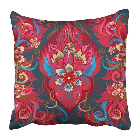 BOSDECO Filigree Vintage in Eastern with Floral Ornamental Lace Tracery Bright Red Ornate for Traditional Pillowcase Pillow Cover 20x20 inches