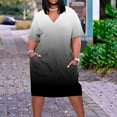thumbnail image 2 of Feancey T Shirt Midi Dresses for Women Plus Size Trendy Gradient Print A-Line Dress Loose Fit V Neck Short Sleeve Casual Dresses with Pockets Multicolor XXL, 2 of 6