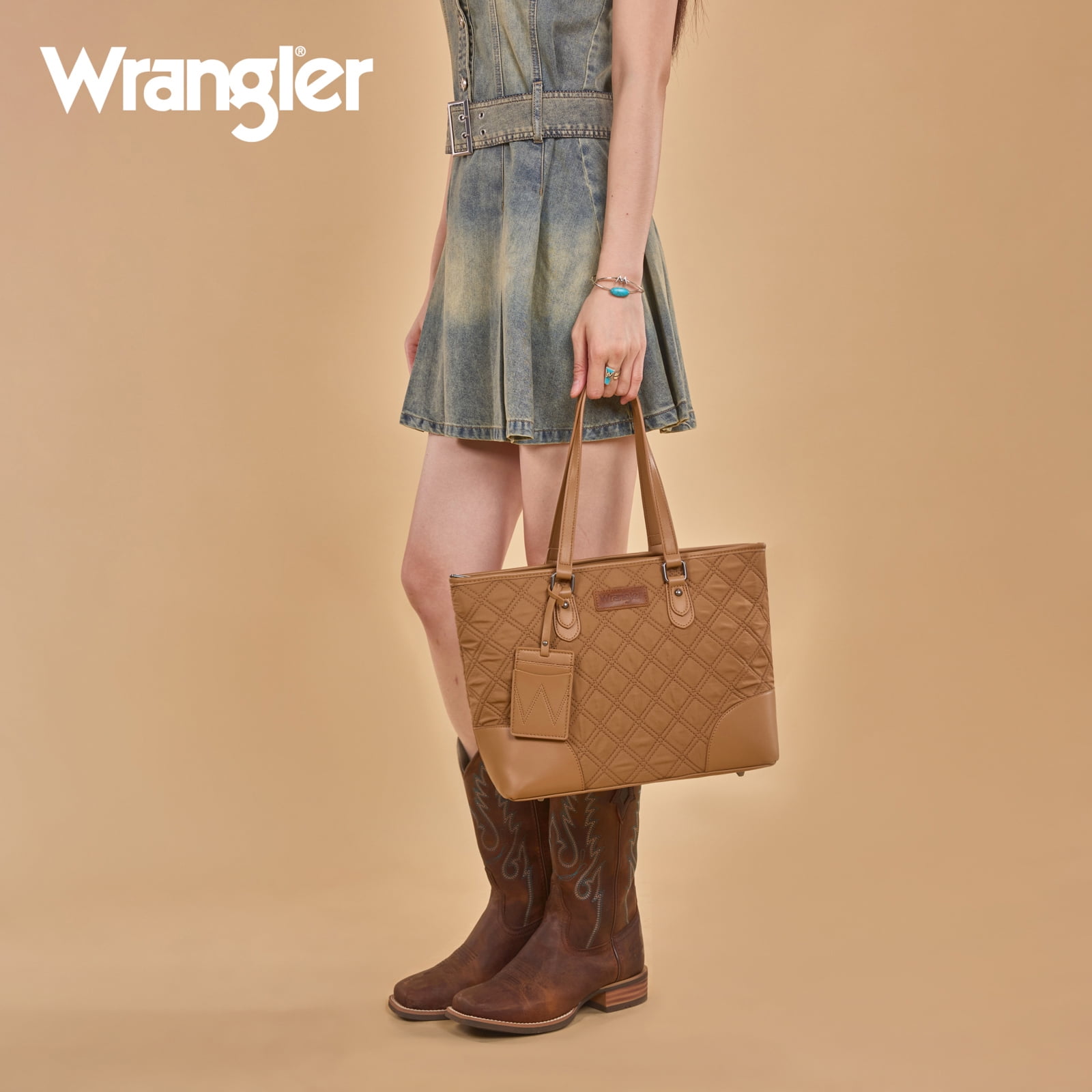 Wrangler Puffer Tote Bags for Women Medium Quilted Shoulder Bag for Work School Lifestyle Purse, Khaki
