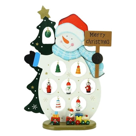 10.25" Wooden Snowman "Merry Christmas" Cut-Out with Miniature Ornaments Table Top Decoration
