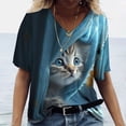 thumbnail image 1 of Camiseta de manga corta con estampado de gato para mujer, ropa Harajuku para mujer, Tops con cuello en V de gran tamaño, ropa de animales para mujer, 1 of 4