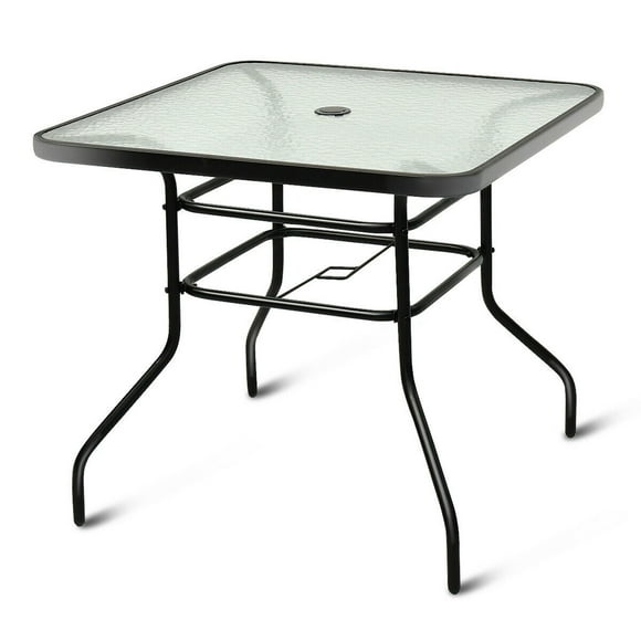 Costway 31.5'' Patio Table Carrée en Verre Trempé Cadre en Acier Jardin de la Piscine Extérieure