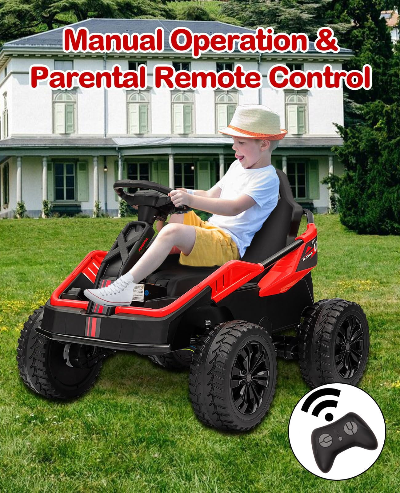 Towallmark 24V Kids Electric Car with Parent Control, 6MPH 200W 4x4 Ride On Car, 4 Shock Absorbers, Wide Adjustable Seat, Music, Wear-Resistant Wheels, 4 Wheeler ATV for Boys Girls Ages 3+