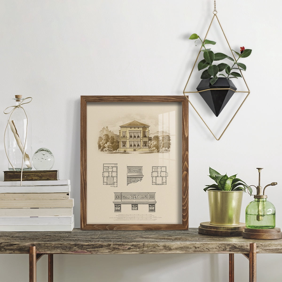 Estate and Plan I -Framed Print w/glass-Walnut