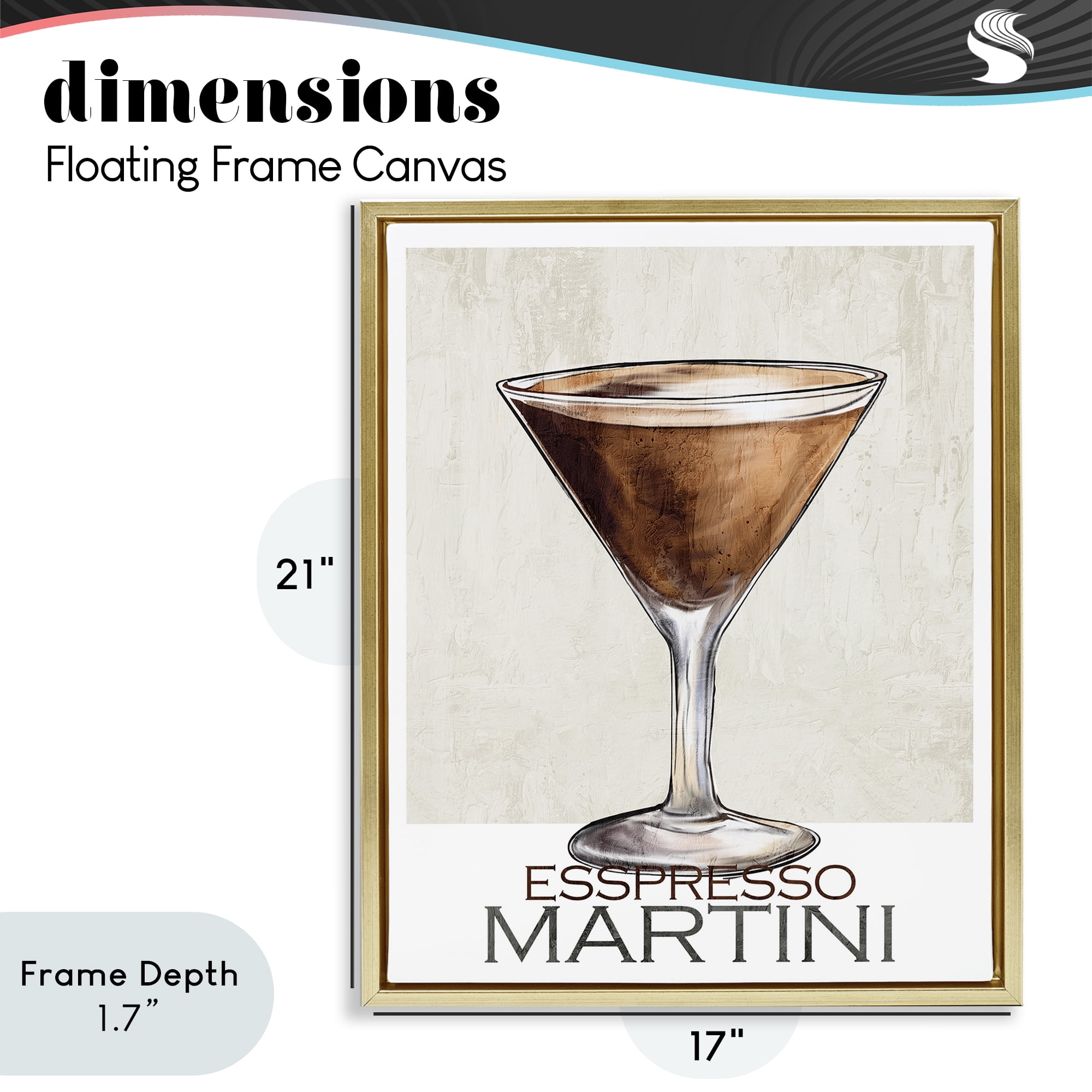 Stupell Industries Sophisticated Espresso Martini Gold Framed Floater Canvas Wall Art, design by Kim Allen