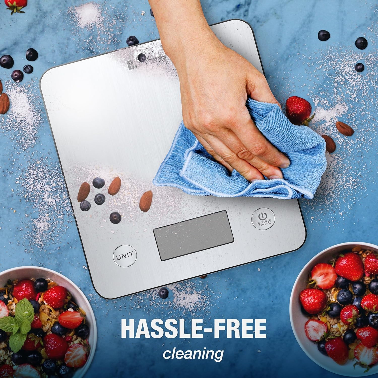 Bisonbody Digital Food Kitchen Scale with Smart App â Large Kitchen Scale with 201 Stainless Steel Surface 5 Unit Conversions â Digital Kitchen Scale App to Track Nutritional Information