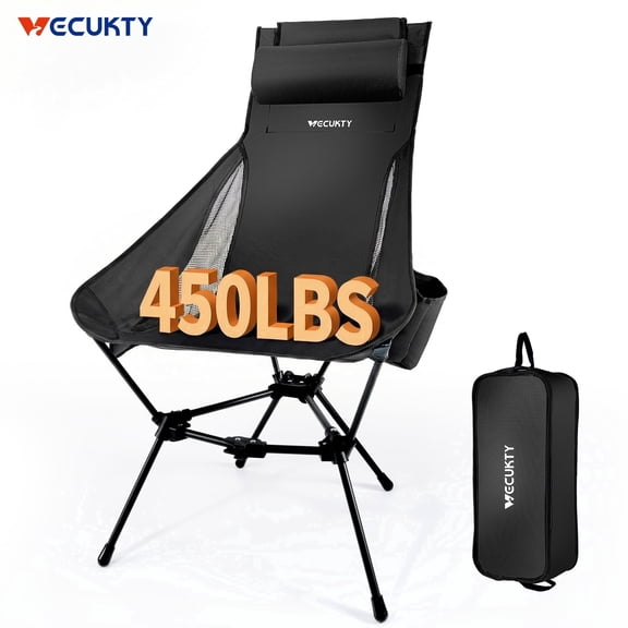 VECUKTY Triangle Frame High Back Folding Camping Chair, Portable Moon Chair with Enhanced Stability, Includes Carry Bag, Black