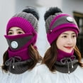 thumbnail image 3 of Women Winter Hat Set of 3, Warm Knit Beanie Hat Scarf Mask Set with Fleece Lined Skull Caps Neck Scarves, 3 of 5