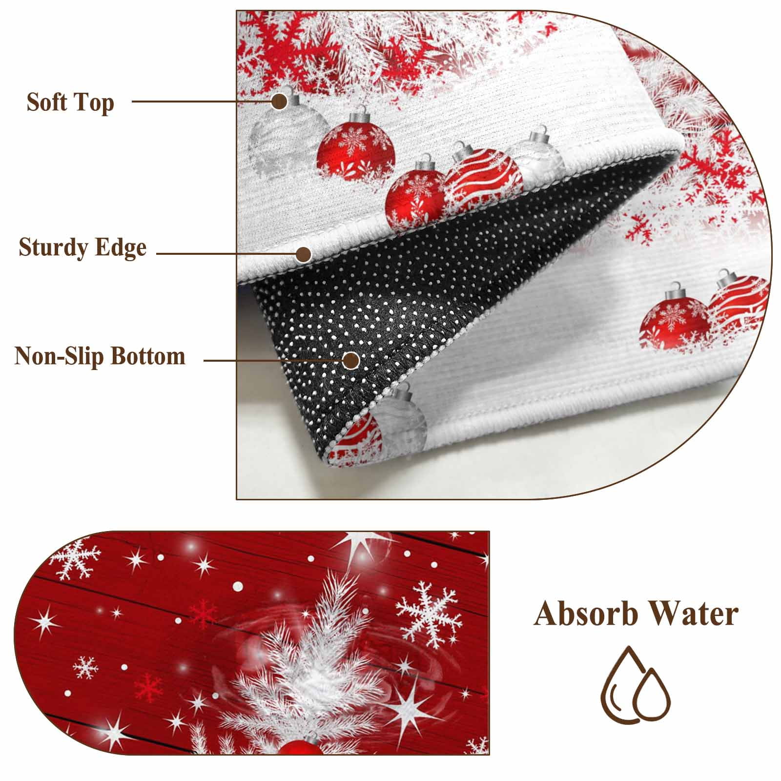 6x9 Area Rugs for Living Room, Red Christmas Non Slip Area Rugs for Kitchen Bedroom Entryway, Snowflake Xmas Tree Ball Wooden Winter Washable Carpet Runner Rug Floor Mats for Bedroom Home Decor