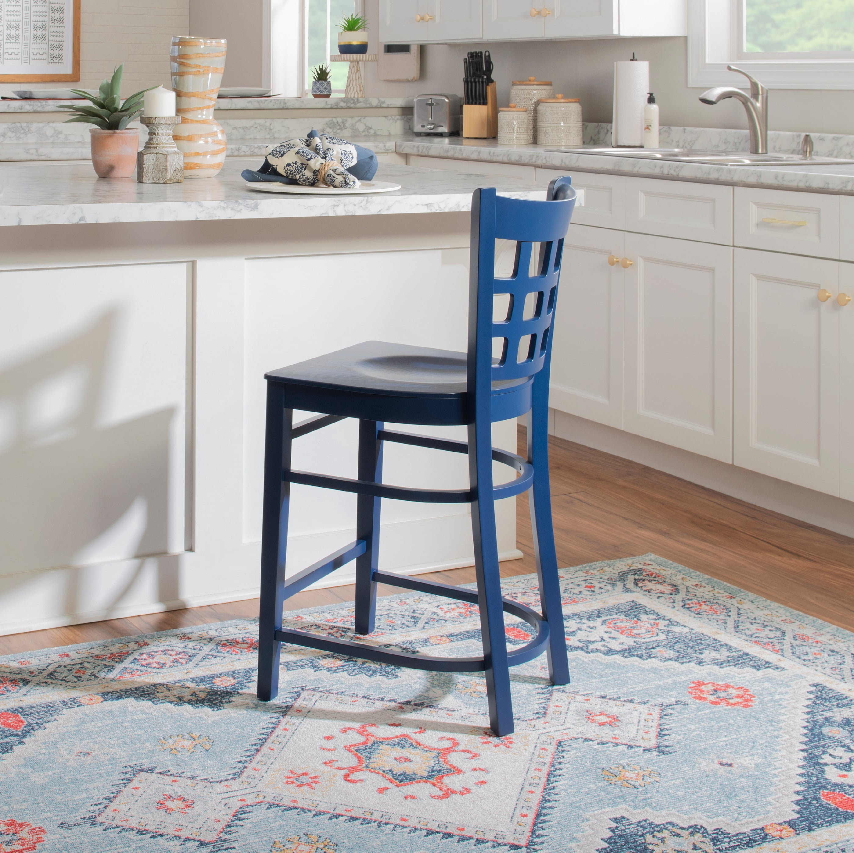 Linon Neville 24" Indoor Wood Counter Stool, Set of 2, Navy