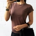thumbnail image 2 of USSUMA Tops for Women Trendy Fashion Casual Women Short Sleeve Tops Ladies Tee T-Shirt lounging up to 4 Off Coffee Cotton L, 2 of 4