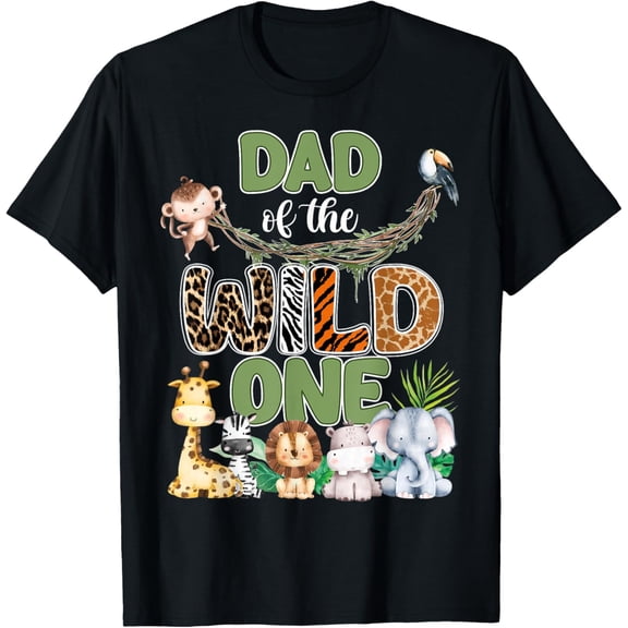 Dad of the Wild One Safari Jungle Animal Men's Graphic T-Shirt Retro Zoo Theme Father's Day Gift Tee