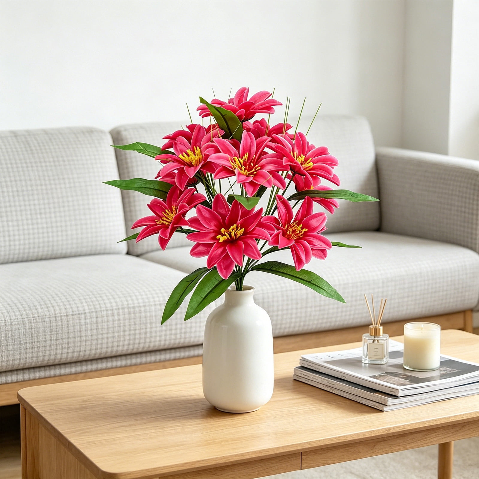 Werulen 12 Head Peony Artificial Flower Bouquet Realistic Full Bloom Vibrant,Home Living Room Table Wedding Decor,Faux Floral Bouquet,Table Decor Piece,Home Floral Accessory