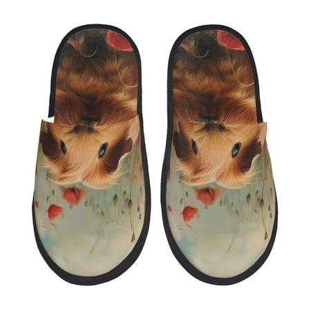 Balery Rose Cute Guinea Pig Slient Indoor Furry Fleece Comfort House Shoes Soft Non-Slip Home Shoes Cotton slippers House Slippers-- Medium