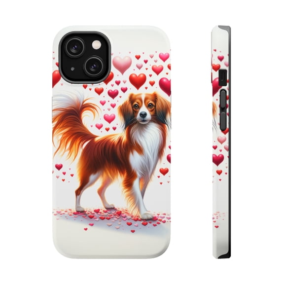 DistinctInk Tough Case for Apple iPhone 15 (6.1" Screen), Compatible with MagSafe Charging - Valentine's Day Nederlandse Kooikerhondje