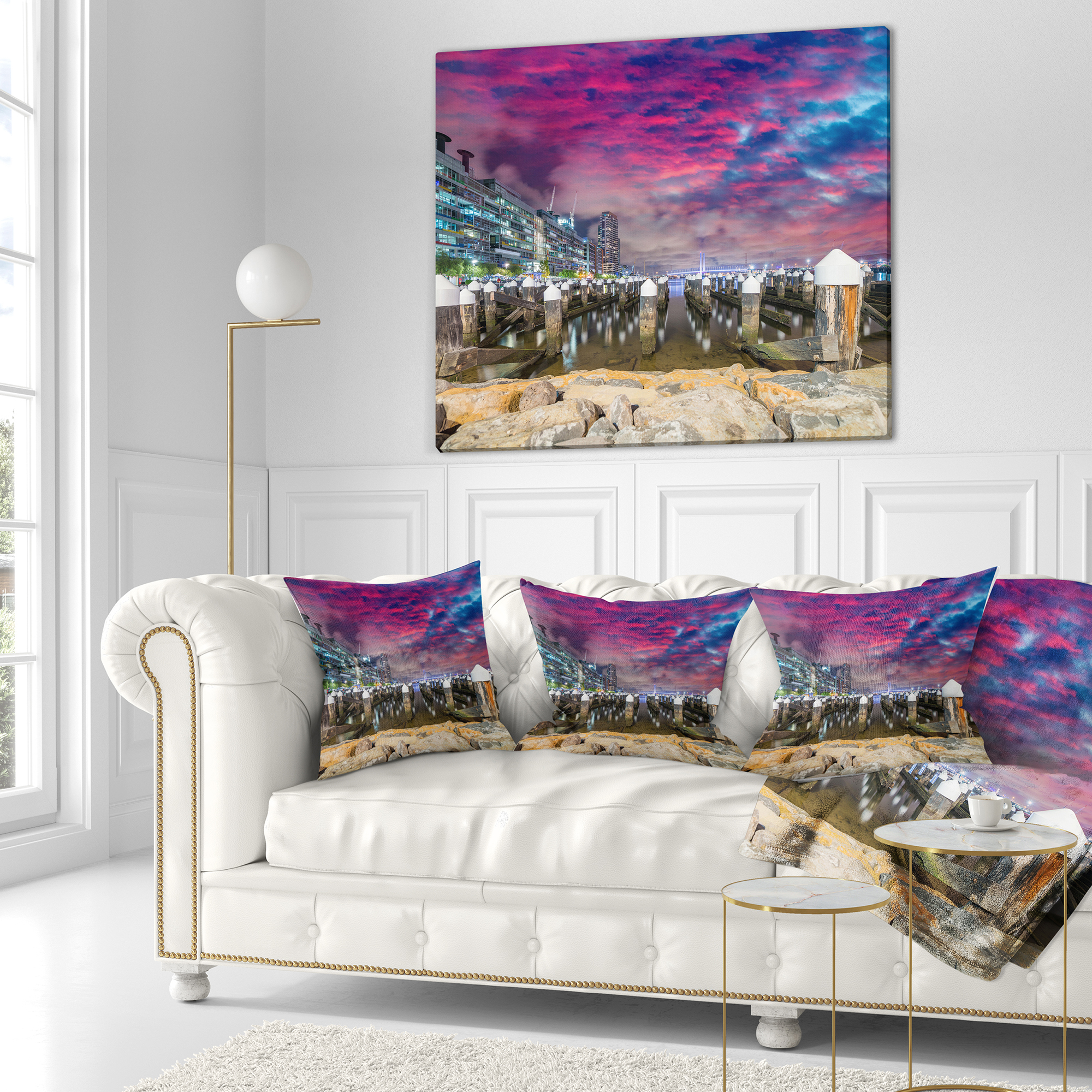 Designart Pier at Melbourne Harbor - Seascape Photography Throw Pillow - 16x16