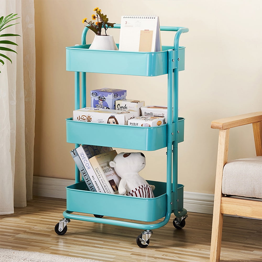 Kepooman 3-Tier Kitchen Island for Home, Kitchen Cart on Wheels, Rolling Cart for Living Room, Bedroom, Bathroom, Storage Cart Movable Widen Rolling Storage Cart, Turquoise Kepooman 3-Tier Kitchen Island for Home, Kitchen Cart on Wheels, Rolling Cart for Living Room, Bedroom, Bathroom, Storage Cart Movable Widen Rolling Storage Cart, Turquoise
