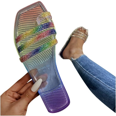 

Womens Fashion Rhinestone Transparent Flat Toe Gradient Beach Shoes Flip Flop Summer Open Toe Slide Sandals Comfortable Flats Flip-Flops Sandal Casual Platforms Wedge Sandals Heeled Sandals A30826