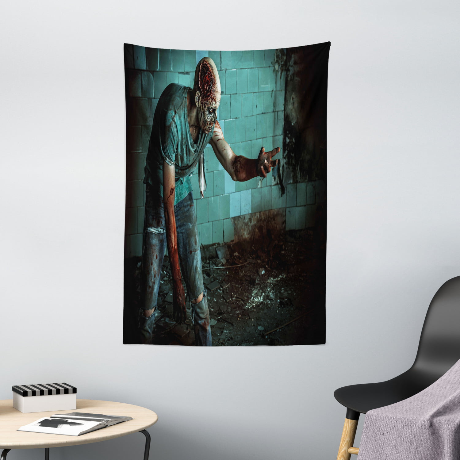 Zombie Decor Tapestry, Dead Man in Old Abandoned House ...