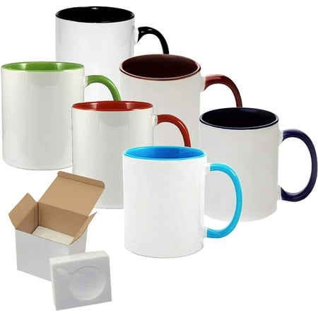 

6 Mugs 11OZ Sublimation Mugs Mix Color Mugs Coated Ceramic Cups Christmas DIY Mugs