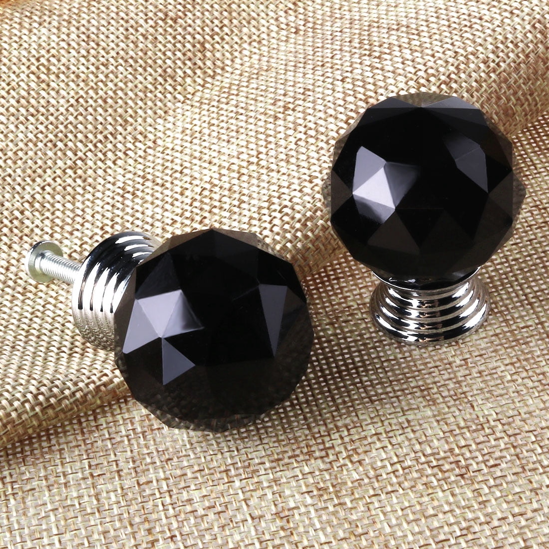 Uxcell 1.18'' Clear Crystal Glass Drawer Knob Cabinet Pull Handle Round Shape Black 10 Pcs