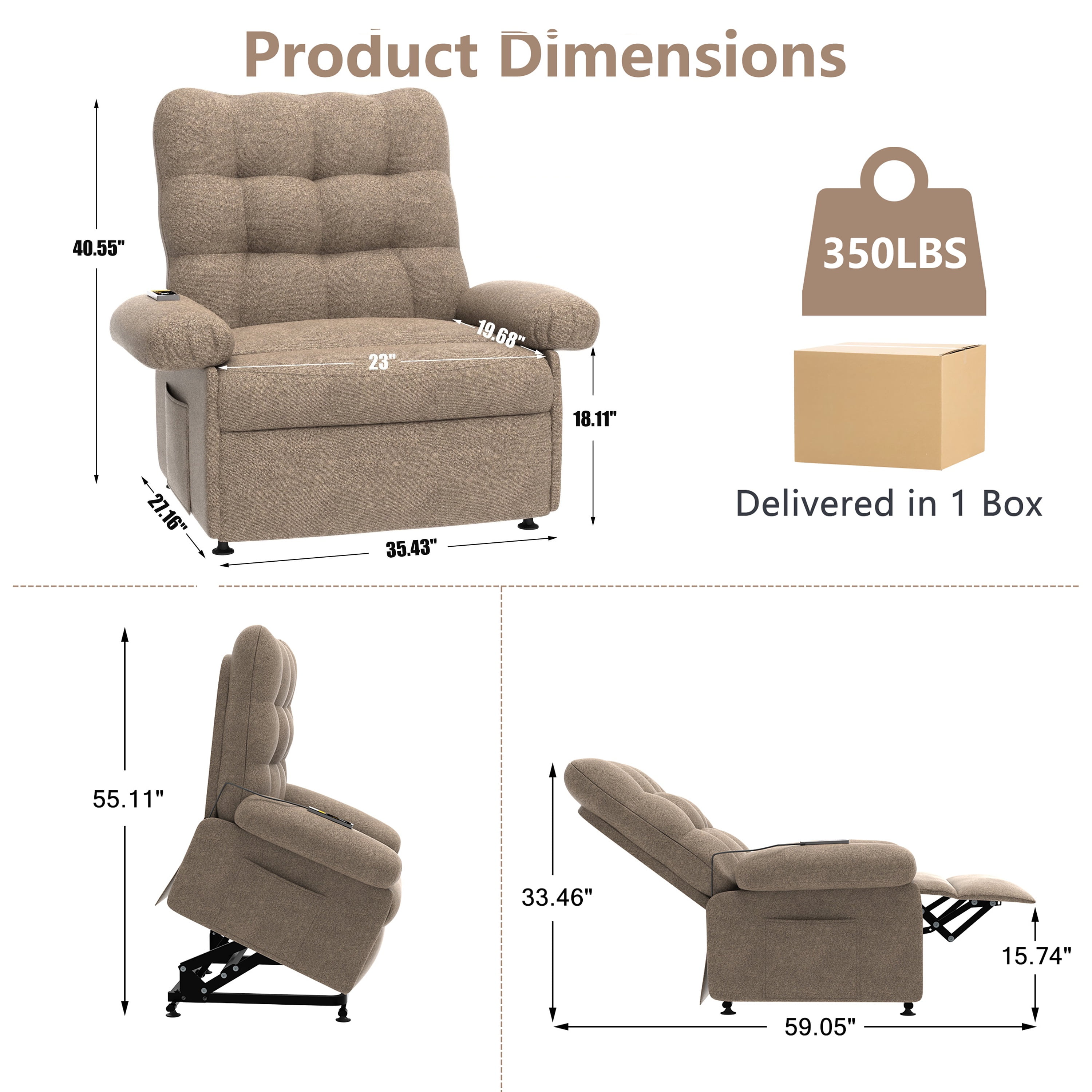 Electric Power Lift Recliner Chair with 3 Independent Motors, UHOMEPRO Easy Stand Assist Recliner for Elderly Adults, Comfortable Living Room Chair, Dark Dark Brown