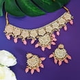 thumbnail image 2 of Efulgenz Ethnic Choker Necklace Earrings Maang Tikka Kundan Faux Pearl Peach Color Traditional Indian Wedding Bridal Set Bollywood Jewelry for Women, 2 of 5