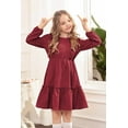 thumbnail image 6 of Arshiner Girl's Dress Vintage A-Line Long Sleeve Ruffle Swing Casual Velvet Dress with Pockets, 6 of 9