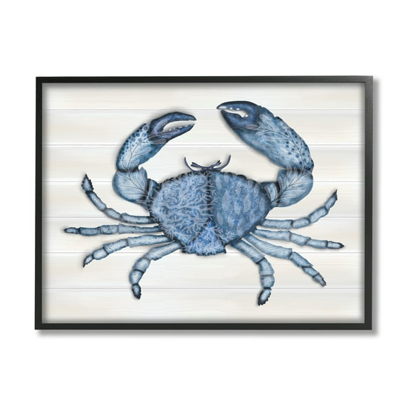 Stupell Industries Detailed Blue Crab Grainy Pattern Aquatic Botanicals Graphic Art Black Framed Art Print Wall Art, Design by Darlene Seale