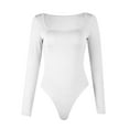 thumbnail image 4 of Durtebeua Women's Sexy Square Neck Bodysuit Long Sleeve Double Lined Shirt Tops White,S, 4 of 5