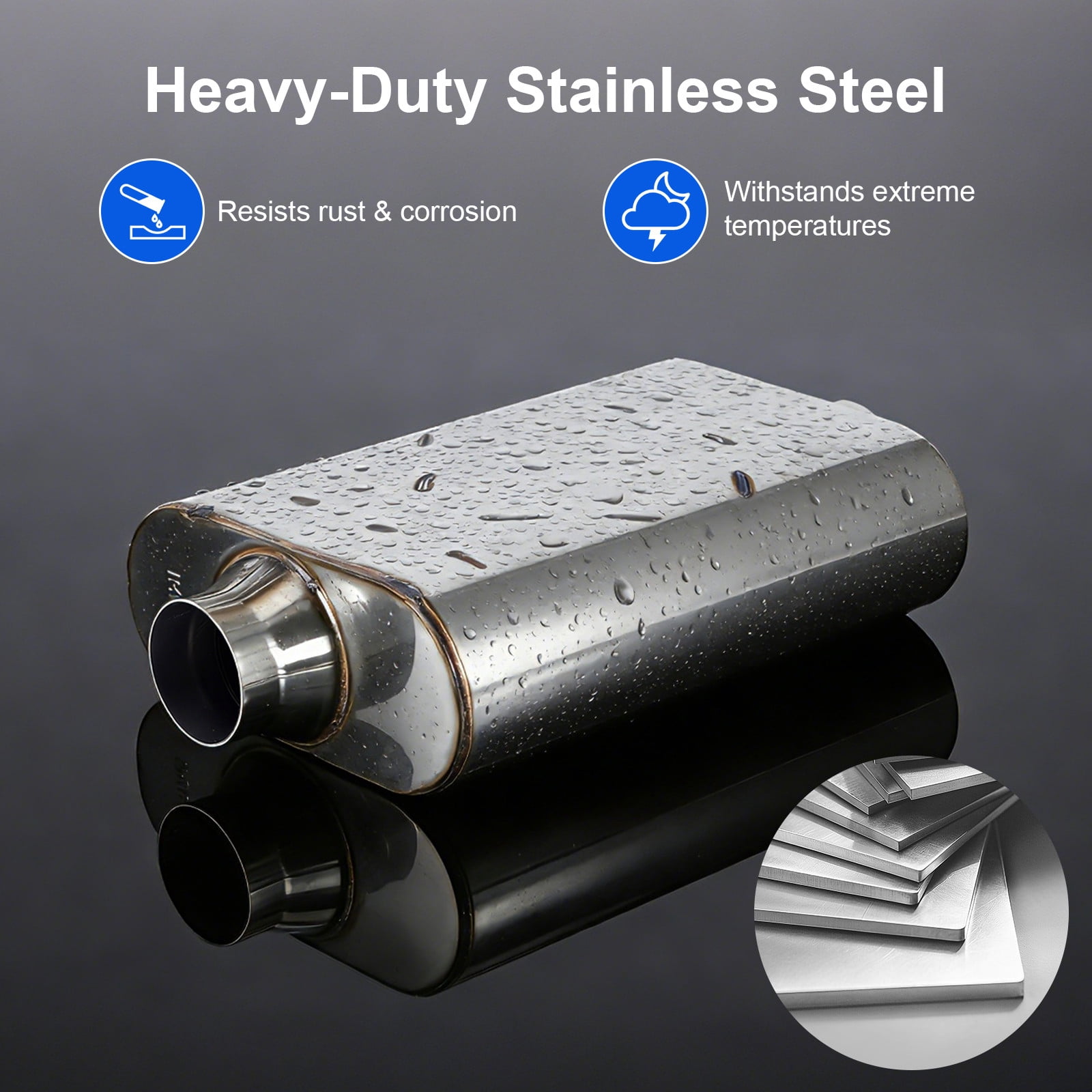 3" Inlet/Outlet Universal Exhaust Muffler, Stainless Steel Performance Muffler, 17" Overall Length Center-Center, Deep Aggressive Tone for Trucks, SUV, Muscle Cars